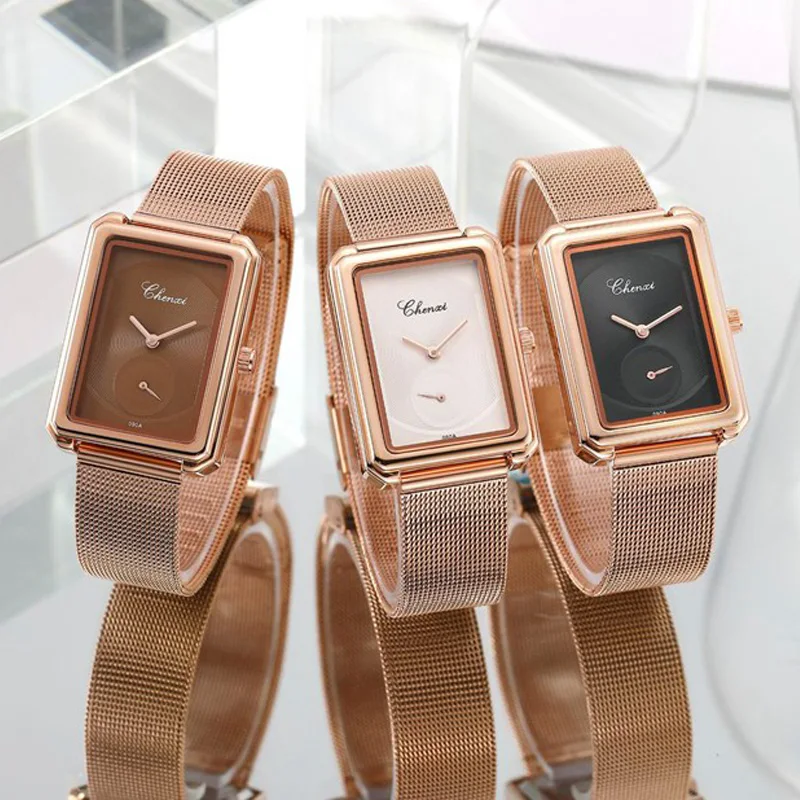 Модные CHENXI Брендовые женские повседневные часы цвета розового золота белые