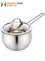304 stainless steel dairy soup rice noodle cooking pot small boiling pan household hot milk pot baby health food pot glass lid