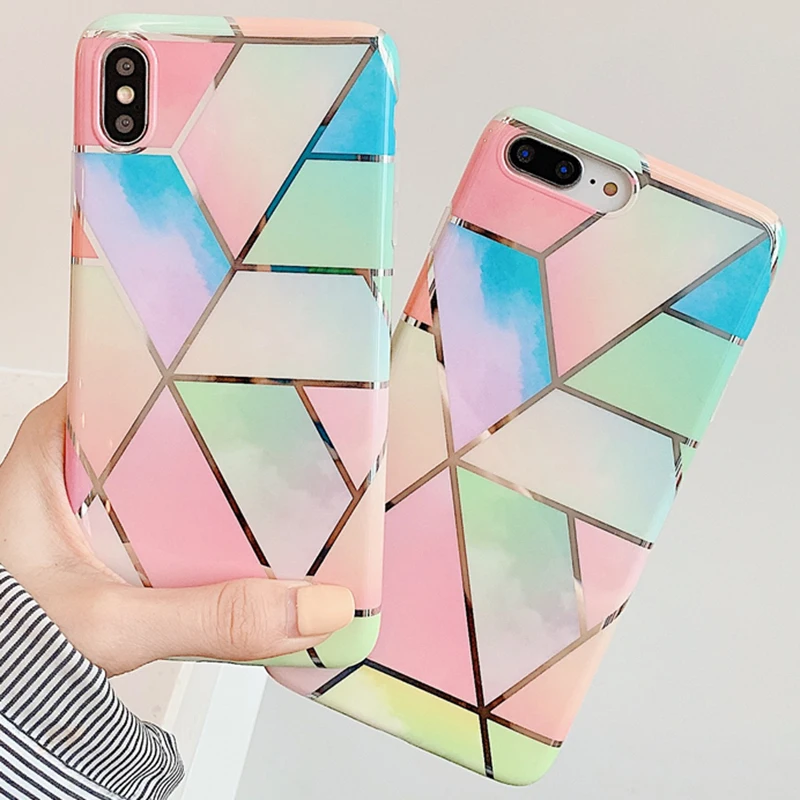 Чехол с градиентным узором для IPhone X 8 6 6s 7 Plus Мягкий полиуретановый край iPhone XS MAX XR |