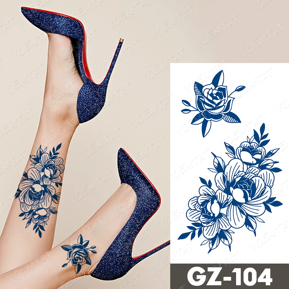 

Juice Lasting Waterproof Temporary Tattoo Sticker Line Peony Rose Chrysanthemum Sunflower Flash Fake Tatto Feminine Ink Body Art