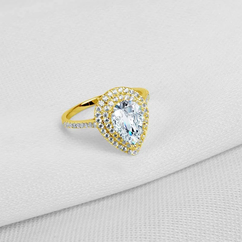 14K Yellow Gold AINUOSHI двойное Halo Кольцо с вкраплениями 14K твердого белого/желтого золота Anillo 2 карата жемчужина вырезанные имитация алмаза женские кольца на годовщину - Цвет камня: 14K Yellow Gold
