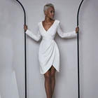 Женское атласное свадебное платье UZN, короткое платье цвета слоновой кости с V-образным вырезом и длинными рукавами, простое платье невесты