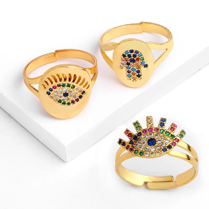 Религиозный цвет рука Фатимы Открытое кольцо Турецкий Дурной глаз проложили Cz