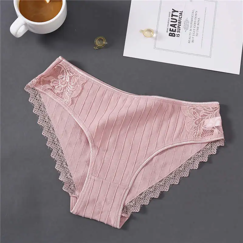 pink Женские хлопковые трусики, сексуальные кружевные трусы, женское нижнее белье, женские цветочные трусы с заниженной талией, женское нижнее белье, трусы для женщин - Цвет: pink