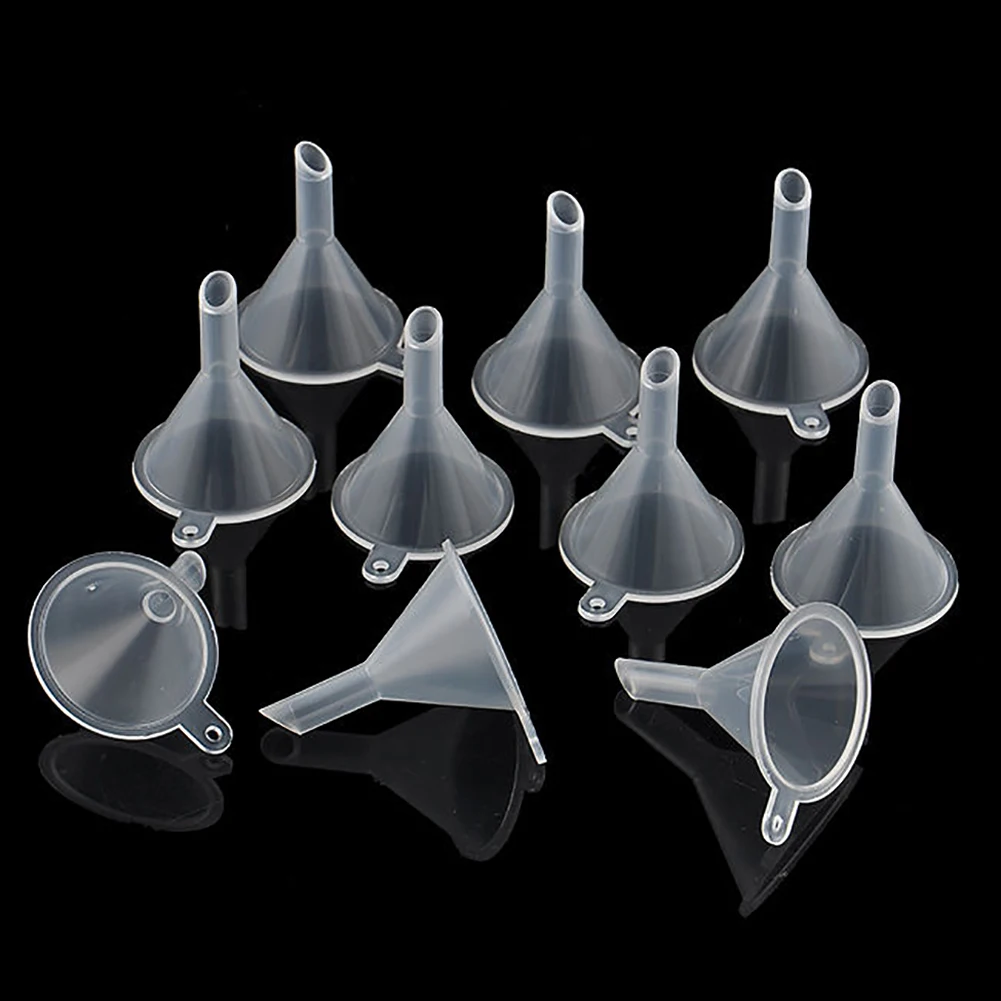 10Pcs Clear Plastic Mini Liquid Oil Funnels for Perfume Diffuser Bottle Lab and clear design Light weight easy to carry |