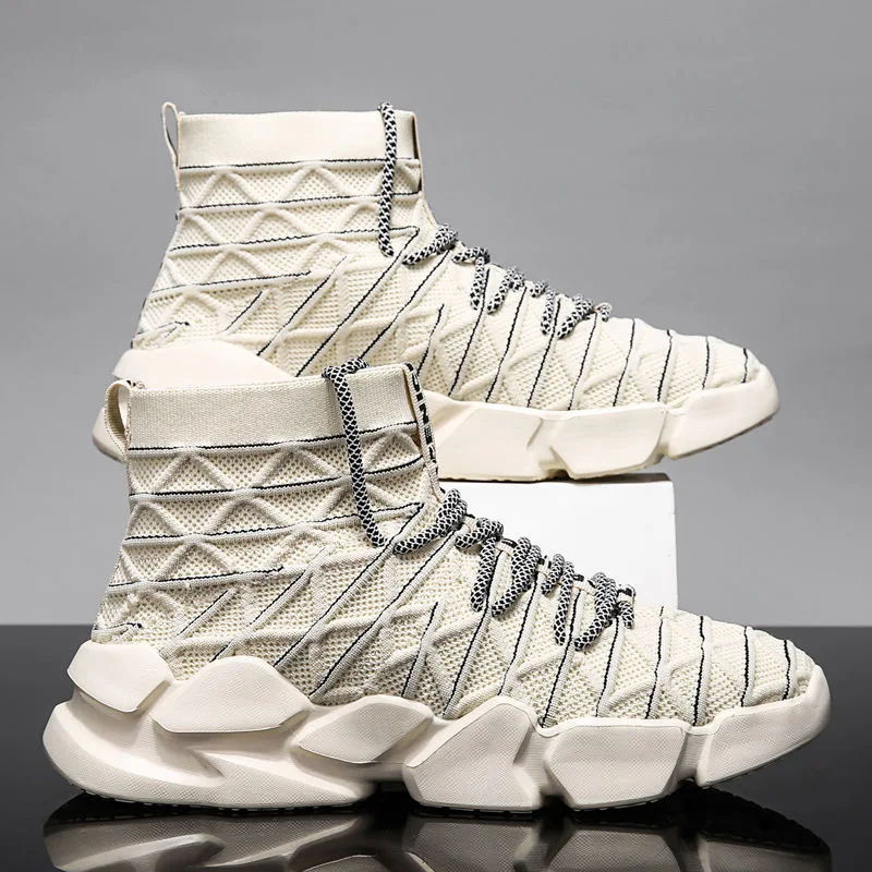 

Casual Sneakers High-Top Flying Weaving Men Reflective Night Fashion Walking Shoes Plus Size Celebrity Foowear Flexible Zapatos