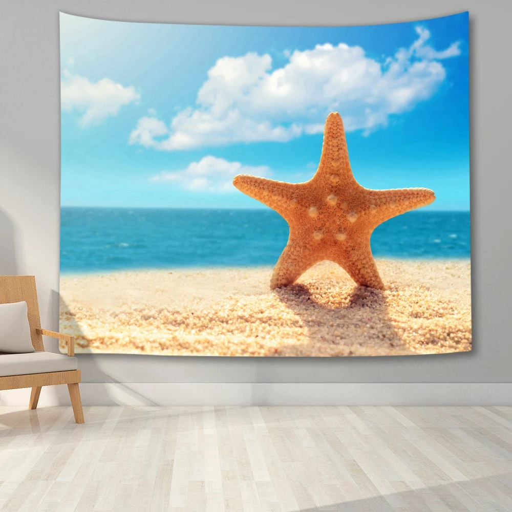 3D мультфильм животных в форме морской звезды гобелен с морским пляжем Семья