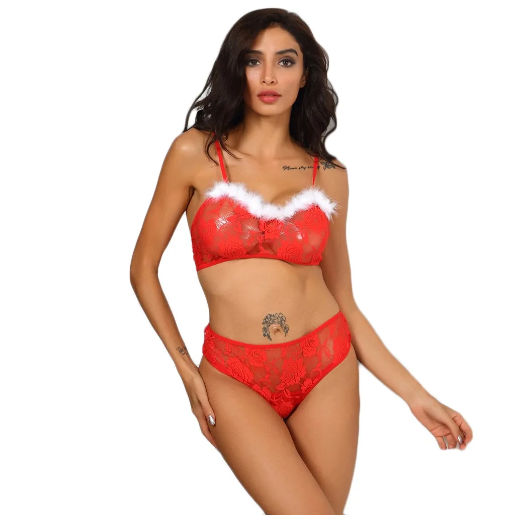 

Women Christmas Lace Sexy Lingerie Plus Size Flower Exotic Bra Langerie Underpants Sexy Underwear Sets Baby Dolls Porno Costumes