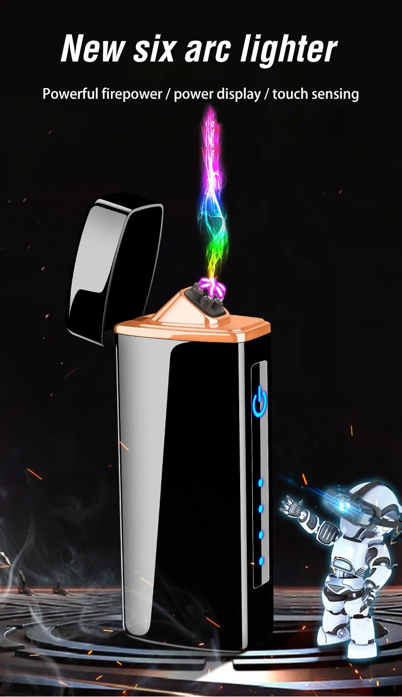Новинка 6 Arc USB электрическая зажигалка для сигарет ветрозащитная Шестигранная дуговая импульсная Зажигалка металлическая перезаряжаемая плазменная зажигалка Мужские подарки