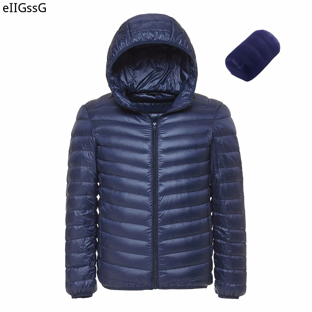 2021 Fashion New Men's Hooded Ultra-light High-quality White Duck Down Jacket Warm Jacket Series Portable Bag Men's Bag Jacket