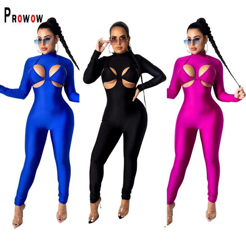 

Sexy Women's Bodycon Jumpsuits 2021 New Skinny Long Sleeve Spring Fall Rompers for Women Solid Color Night Club Wear Outfits