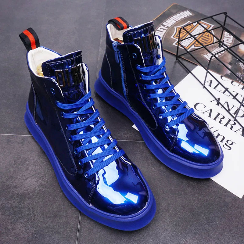 

High-top sneakers men's thick-soled inner heightening men's shoes white boots patent leather short boots