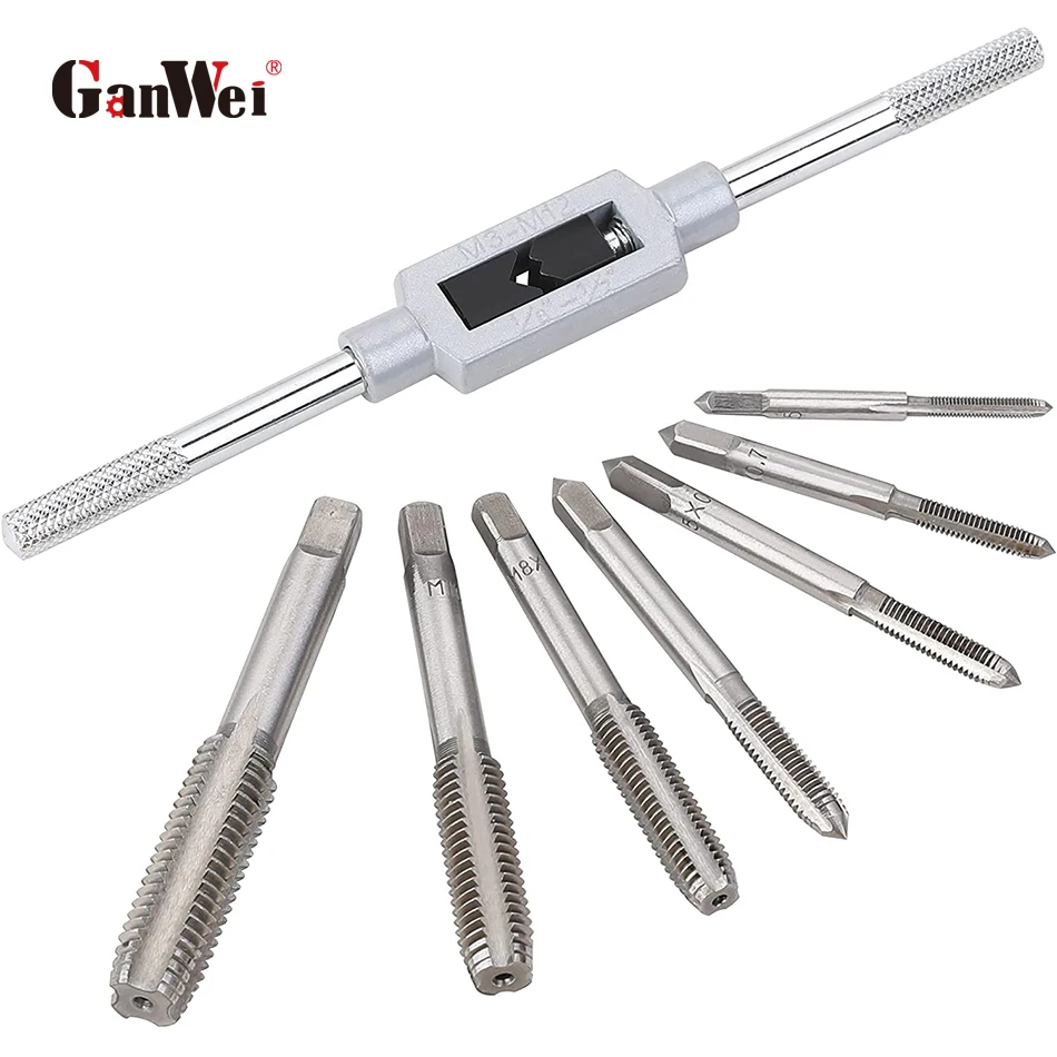 

GanWei 7 Pcs Screw Hand Thread Tap Essential Threading Tool T-shaped T-Handle Ratchet Tap with Machine Screw Thread Metric Plug