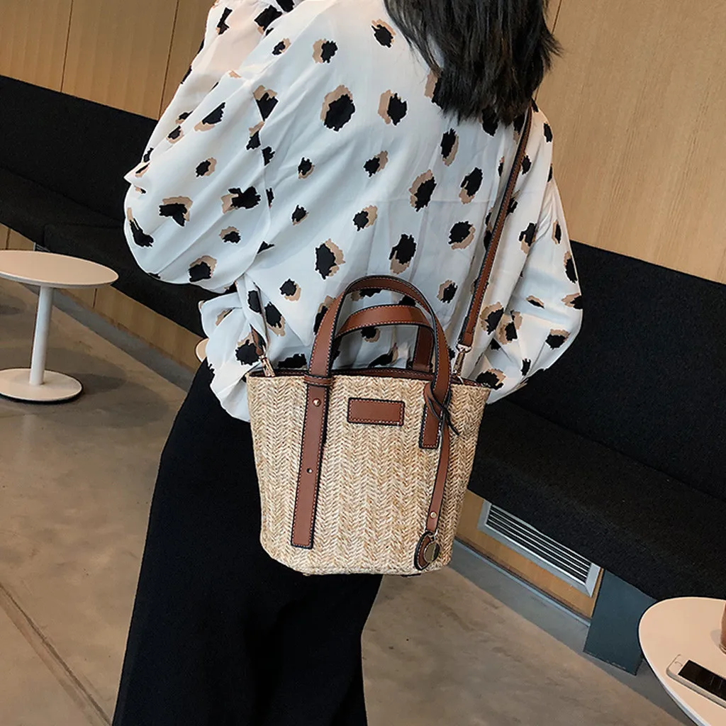 

Woman Beach Straw Weaving Shoulder Bag Ladies Trendy Summer Bucket Bag Hand Bag 100% Brand New And high Quality Hot June 5