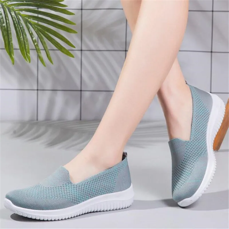 

New flying woven one pedal ladies mother shoes breathable women's single sole mesh casual shoes platform sneakers women shoes