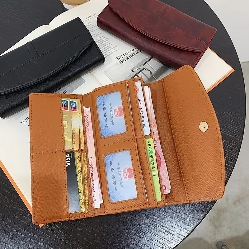 

Vintage Women Purse Wallet Ladies Card Bag Coin PU Leather Purses Three Fold Card Holder Flap Holders Mobile Phone Carteira Femi