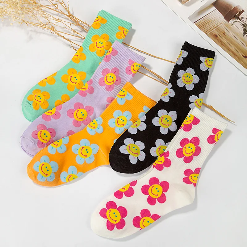 Милые носки с цветочным принтом для женщин и девочек хлопковые в стиле Харадзюку