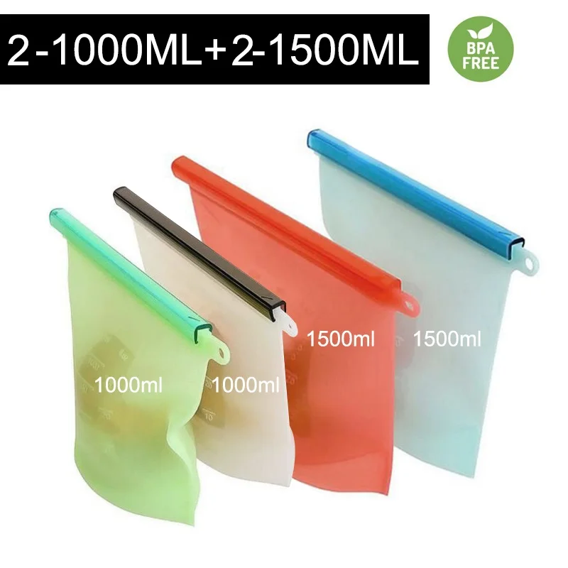 2-1000ml 2-1500ml 1000/1500 мл силиконовый мешок для хранения Многоразовые силиконовые пакеты для хранения продуктов для пищевых уплотнений Ziplock морозильная камера для приготовления пищи свежие пакеты - Цвет: 2-1000ml 2-1500ml