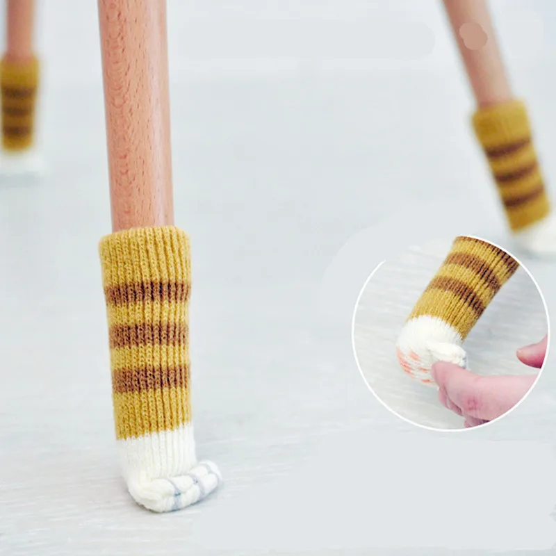 

4pcs Chair Leg Socks Cloth Floor Protection Knitting Wool Socks Anti-slip Table Legs Furniture Feet Sleeve Cover Cat Scratching