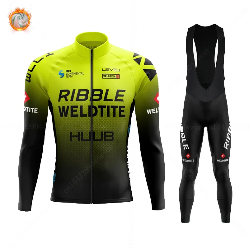 

HUUB Ribble Weldtite team Winter Cycling Clothing 2022 Thermal Fleece Long Cycling Jersey Set Men Racing Bike Jersey MTB Maillot