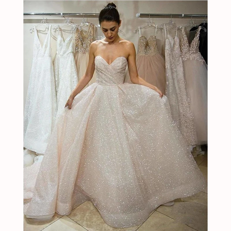 

2020 New Arrivals Sequins A-line Wedding Dress Custom Made Sweetheart Bridal Gown Formal Prom Vestido de Noiva
