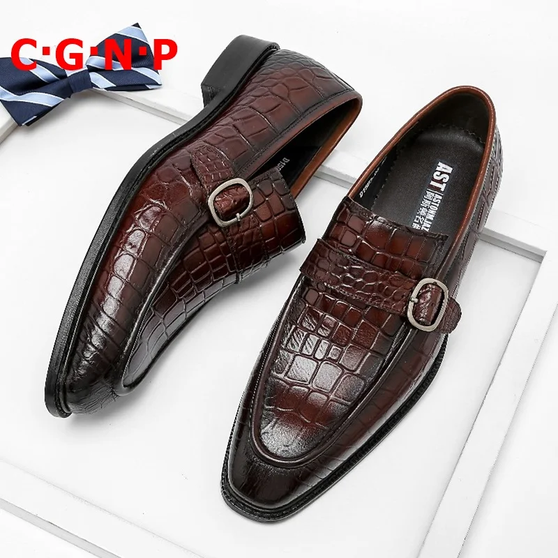 

C·G·N·P Crocodile Pattern 100% Genuine Leather Loafers Men Business Casual Shoes Slip On Dress Shoes Italian Formal Wedding Shoe