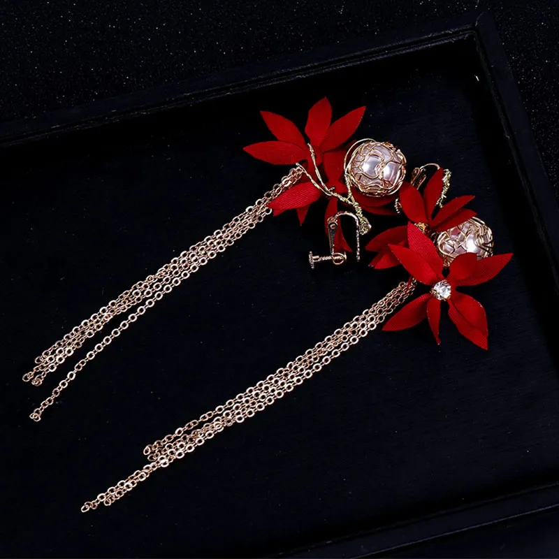 Комплект из жемчуга и сережек FORSEVEN красно золотистый комплект Жемчужной ленты с