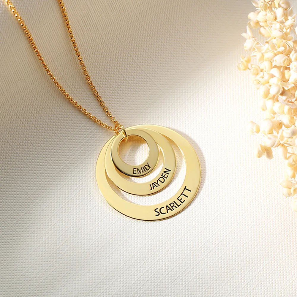3 circles in gold Sweey Прямая поставка на заказ с гравировкой семьи сложенный круг ожерелье семейное ожерелье Выгравированный подарок матери для Ebay/Amazon/Etsy - Окраска металла: 3 circles in gold