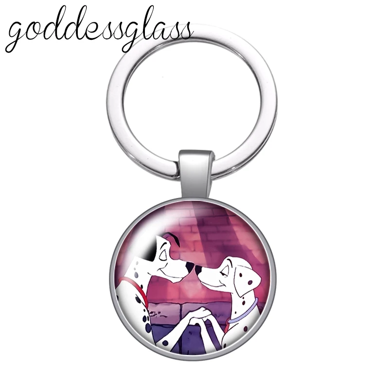 

Disney 101 Dalmatians Cute dogs family glass cabochon keychain Bag Car key chain Ring Holder Charms keychains gift