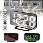 Зеркальный светодиодный цифровой будильник 6,57 дюймов, светильник, электронные цифровые настольные часы, цифровые часы, термометр, USB зарядка