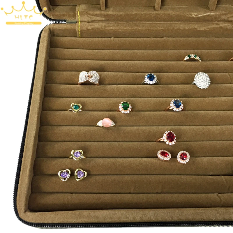 Продажа Органайзер на молнии для ожерелья, подвески, кольца, кожаный Бархатный Чехол, деловой дорожный контейнер для хранения ювелирных изделий выс...