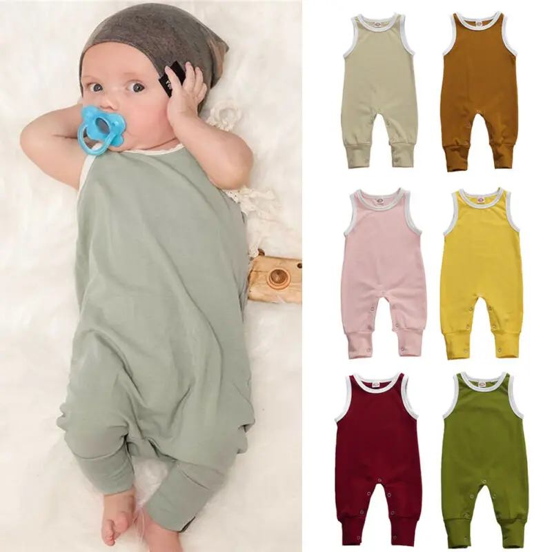 

Pudcoco USPS Fast Shipping 0-18M Newborn Baby Boy Girl Summer Romper Solid Sleeveless Cotton Romper Jumpsuit One-Piece Clothes