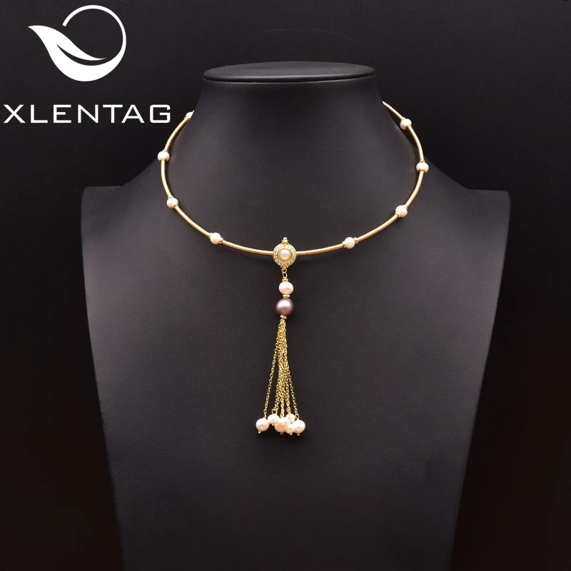 

XlentAg Natural Pearl Tassel Detachable Collar Necklace Classic Ladies Accessories Engagement Gift Cute Bohemian Jewelry GN0274