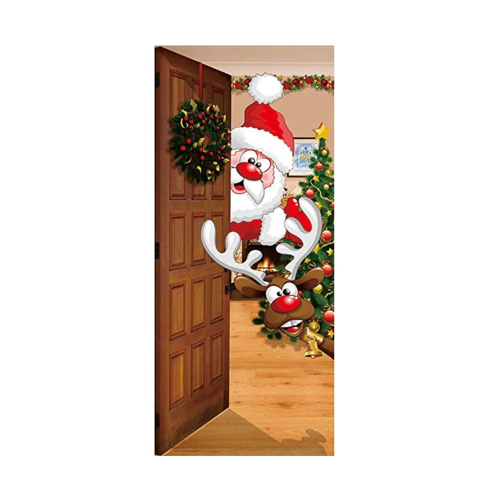 Счастливого Рождества Санта Клаус Лось сменная дверь росписи Настенная Наклейка