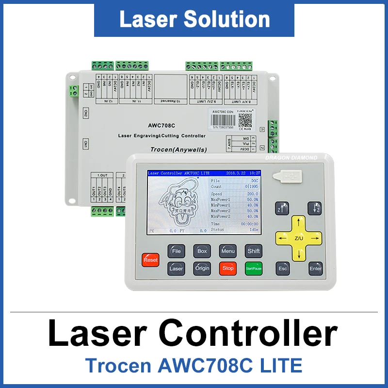 Оригинальная система лазерного контроллера Trocen AWC708C LITE Co2 для лазерной