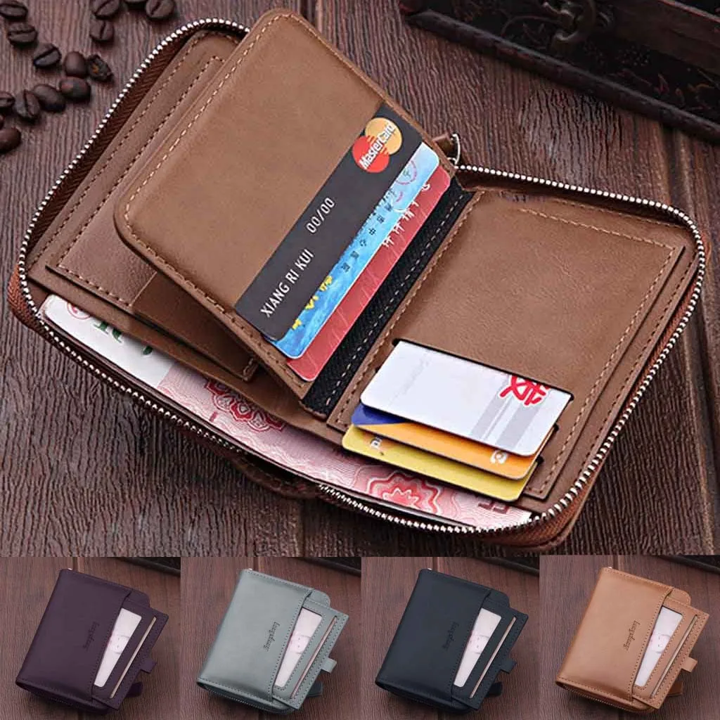 Короткий кошелек на молнии для мужчин многофункциональный плотный бумажник