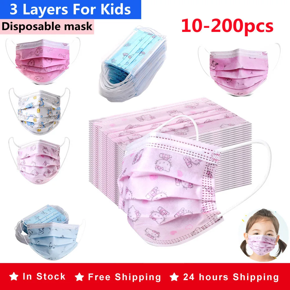 Маска детская одноразовая трехслойная из нетканого материала с мультяшным