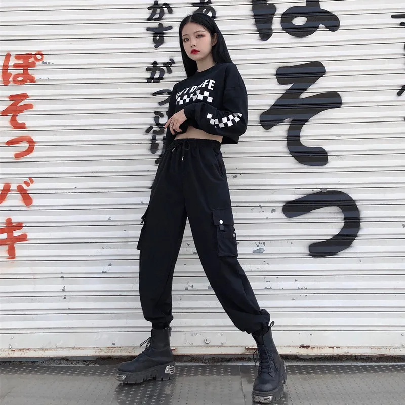 

Cargo Pants Women's Fashion Street Commute Korean High Waist Straight Sports Ankle-Tied All-Match Casual Harajuku Overalls