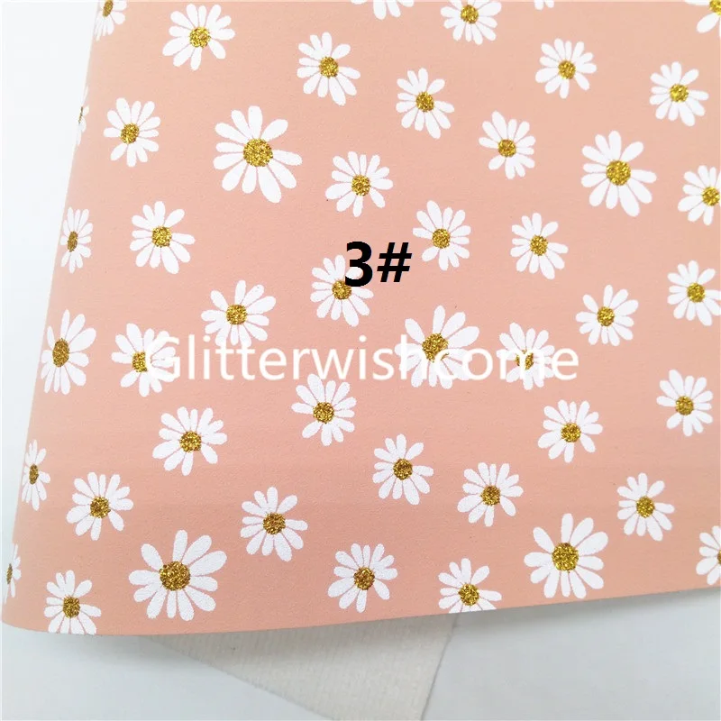 Ткань Glitterwishcome 21x29 см Размер A4 с принтом цветов маргариток на замшевой