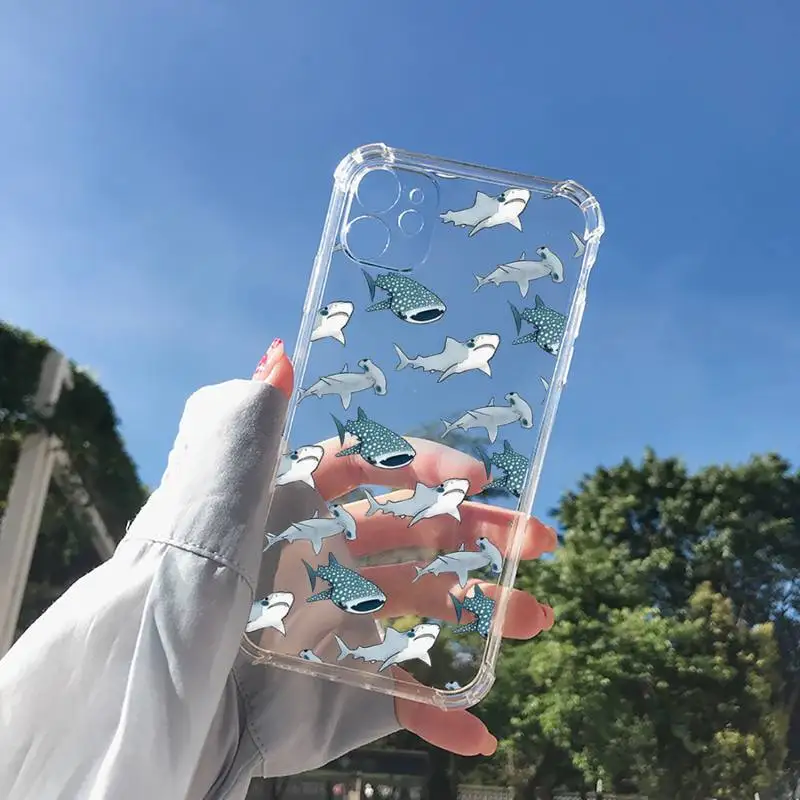 

Cute cartoon shark animal Pink blue Phone Case Transparent for Clear iPhone 11 12 8 7 6 6S XS MAX Plus X 5S SE 2020 XR mini pro