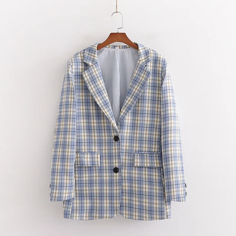 korean fashion lattice 2020 suit for womens blazer loose single breated coat ladies formal plaid blazers summer suits | Женская одежда