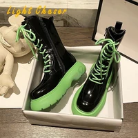 winter fashion round head soft leather womens boots 2021 ladies boots muffin thick soled mid tube motorcycle short boots women