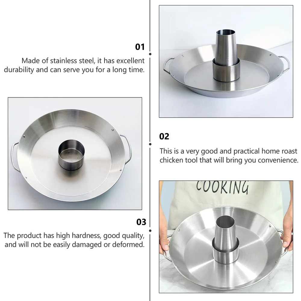 

Chicken Roaster Rack Home BBQ Roasting Holder Grilled Chicken Pan (Silver)