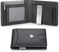 mini small carbon farbic leather wallet men slim purse card holder money clip rfid coin pockets