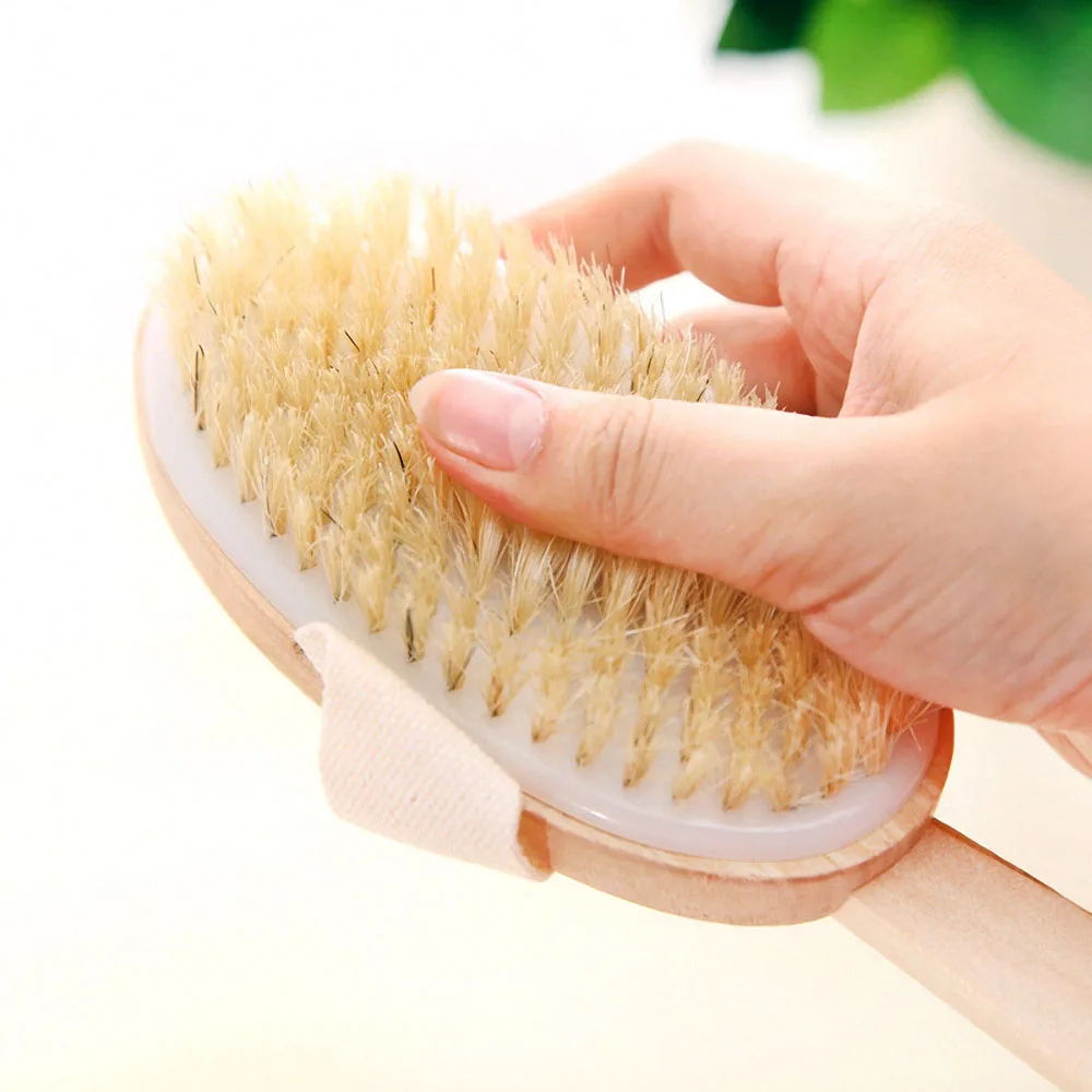 

Щетка с натуральной щетиной для душа, мягкая Съемная Массажная деревянная ручная щетка с длинной ручкой, скребок двойного назначения для ва...