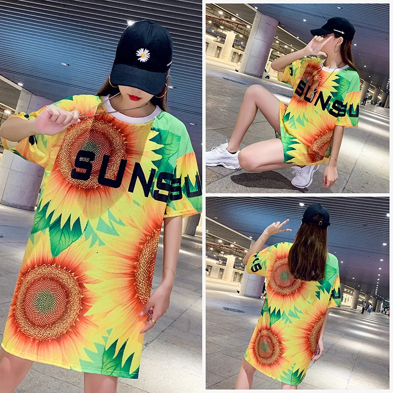 Женское платье Vefadisa с принтом подсолнуха 2020 летнее Футболка Свободный Длинный