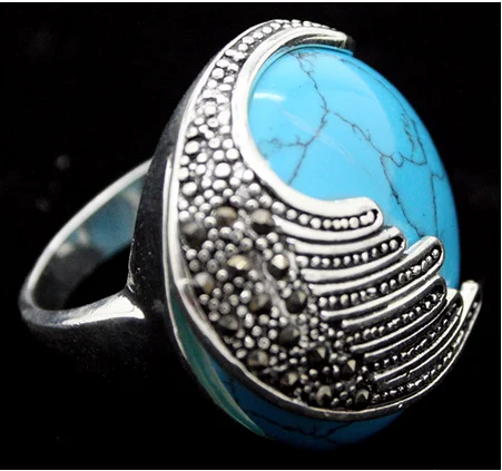 

Vintage Blue Turquoise 925 Sterling Silver Marcasite Ring (#6-9) pendant and earrings sets