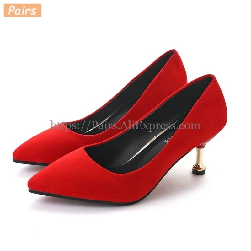 

Туфли-лодочки женские на среднем каблуке, искусственная замша, заостренный носок, классические, золотистый цвет, большой размер 42