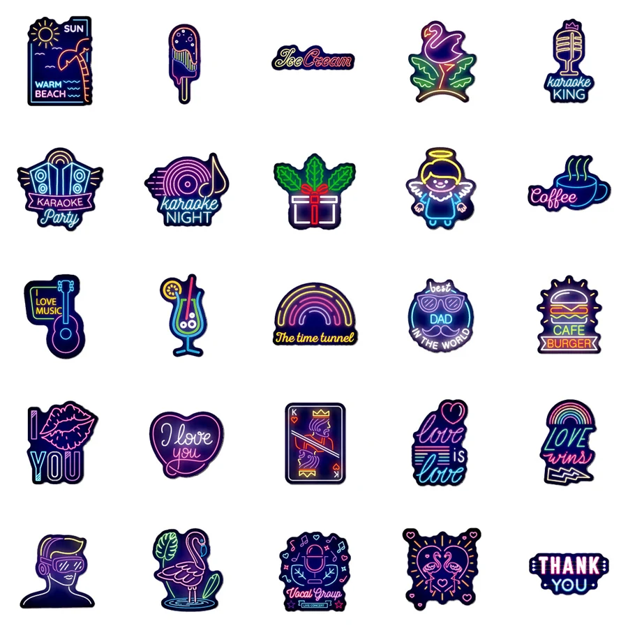 50 PCS Neon Stickers Anime Cute Vsco Light Sticker to DIY Laptop kaSteboard Phone Guitar Suitcase Fridge Bike Car Decals-B | Компьютеры и