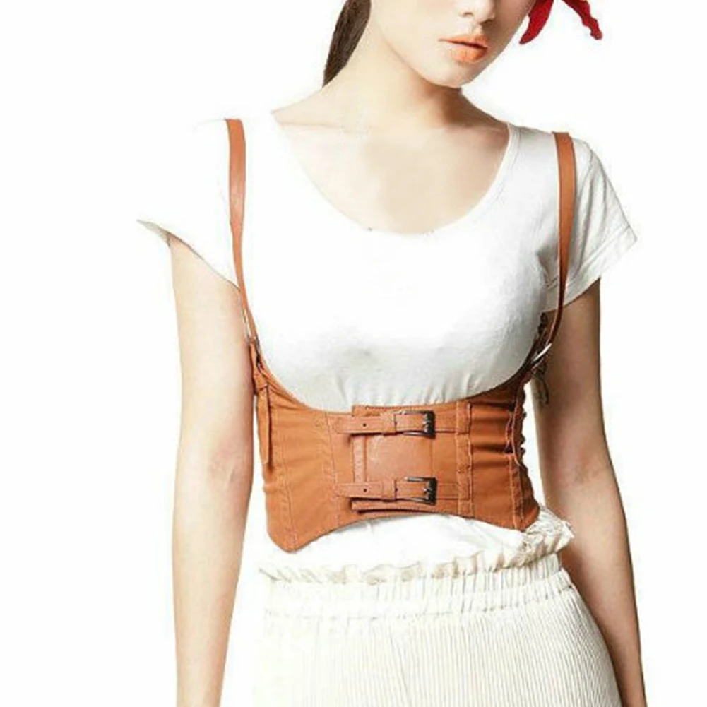 

Vintage Harness Chest Corset Vest Magic Sticker Solid Wide Cincher Suspenders Elastic Buckle Women Belt Waistcoat Adult PU